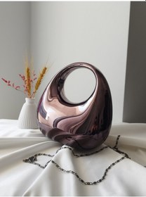 Resim Vivazzaluxe Modern Tasarım Oval Tutmalı Küçük Boy Kadın Abiye El, Omuz Çanta Metalik 