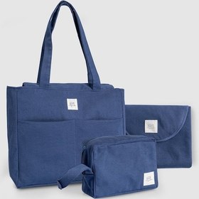 Resim 3'lü Anne Bebek Bakım Çantası Seti Lacivert 