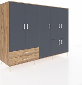 Resim Kronos Dolap 12 Raflı 2 Çekmeceli 7 Kapaklı 220x59x163 Çam-antrasit/çam Antrasit/çam 