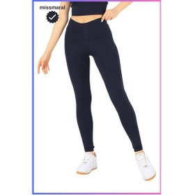 Resim Missmaral Slim Fit Yüksek Bel Toparlayıcı Lacivert Spor Tayt Flatlock Dikiş Detaylı Fit Tasarım Oslo 1090 Lacivert 