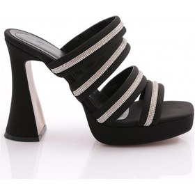 Resim Dgn C5125 Kadın Taş Şeritli Abiye Topuklu Terlik Siyah Nubuk 