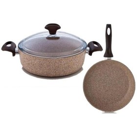 Resim Falez Creamy Granitec 26 Cm Kısa Granit Tencere + 26 Cm Tava 