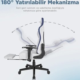 Resim Rampage MC-8663B Typhoon Oyuncu Koltuğu Gri Mavi, Terletmez Kumaş, Yatabilen Sırt, Yükseklik Ayarlı Kol Desteği, Ergonomik Gaming Chair, 120-139 kg Taşıma Kapasitesi, 2 Yıl Garanti Dayanıklı 