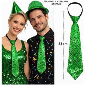 Resim Yeşil Renk Pul Payetli Işıltılı Parti Kravatı 33 Cm - Elm-01-763809 