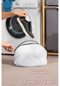Resim Porsima 3133 Çamaşır Yıkama Filesi Fermuarlı Bölmeli Ayakkabı Yıkama Filesi Deforme Önleyici Torba File Beyaz 