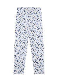 Resim Antebies Organik Beyaz Yabanmersini Desenli Jakarlı Beli Lastikli Uzun Kollu Kız Çocuk Pijama Takımı Mavi 