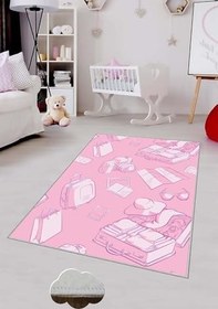 Resim Pelangi Pembe Eşya Ikonlu Çocuk Yıkanabilir Kaymaz Taban Leke Tutmazbebek Ve Çocuk Odası Halısı, Şeker Pembe 60 x 200 
