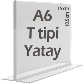 Resim A6 T-Tipi Yatay Şeffaf Pleksi Mika Föylük Menü Broşürlük Etiketlik 