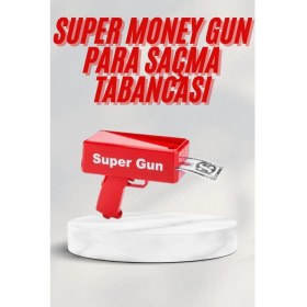 Resim Kırmızı Parti Oyuncağı Para Saçma Fırlatma Tabancası Makinesi Super Money 
