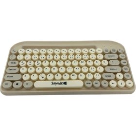 Resim Saywin Bluetooth Klavye Renkli Retro Kablosuz Klavye Daktilo Görünümlü Tuş Tasarımı Şık ve Kullanışlı Telefon Koyma Gözü Pilli Türkçe Q Klavye Sw-05 