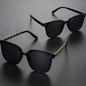 Resim 2 adet Trendy Moda Gözlüğü, Metal ve Asetat Çerçeve ile Altın Zincir Detayı, Siyah Lensler, PC Malzeme, Günlük Kıyafet için İdeal, Şık Gözlükler | Modern Moda Gözlükleri | Dayanıklı Gözlükler 