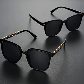 Resim 2 adet Trendy Moda Gözlüğü, Metal ve Asetat Çerçeve ile Altın Zincir Detayı, Siyah Lensler, PC Malzeme, Günlük Kıyafet için İdeal, Şık Gözlükler | Modern Moda Gözlükleri | Dayanıklı Gözlükler 