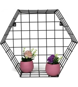 Resim Wess Dizayn Altıgen Metal Duvar Rafı Kafes Telli Dekoratif Çiçeklik Wd-09 