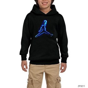 Resim Air Jordan Blue Neon Siyah Çocuk Kapşonlu Sweatshirt - 5-6 Yaş / Siyah 
