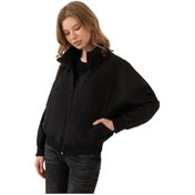 Resim Spor Kadın Dik Yaka Su Ve Rüzgar Geçirmez Oversize Crop Mevsimlik Yağmurluk Rüzgarlık Siyah 