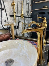 Resim İsaoğlu Yapı Şelale Lavabo Bataryası Gold Çanak Lavabo Bataryası Şelale Akışlı Altın Lavabo Musluk Banyo Batarya Gold 