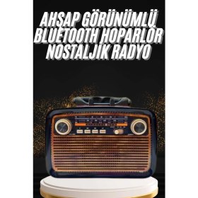 Resim Shopteknoloji Nostaljik Görünümlü Ahşap Radyo Tf Sd Usb Girişli Led Fener Işıklı 