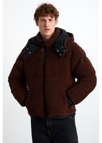 Resim Grimelange Vancuover Erkek Peluş Kumaşlı Çok Kalın Şişme Dış Giyim Casual Kahverengi Mont 