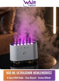 Resim Wair Teknoloji 900 ML Ultrasonik Hava Nemlendirici Buhar Makinesi Ve Aroma Difüzörü 6 Spray RGB Modlu Sese Duyarlı 