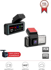 Resim Lenovo Q3/3318 Siyah 1080p Wifi Araç İçi Dokunmatik Ön Ve Arka Araç Kamerası 