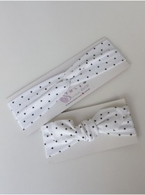 Resim swan butik Kız Bebek Çocuk Ve Yetişkin Bandana 2'li Anne Kız Kombini Beyaz Puantiyeli 