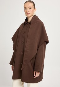 Resim minaaise Kadın Kahve Oversize Seyyar Yakalı Astarlı Tasarım trençkot 30009 