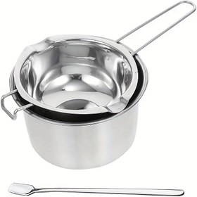 Resim 3 parçalı Paslanmaz Çelik Benmari Seti, 400 ml Tencere, Kaşık ve Saplı - Çikolata Eritme, Şeker, Çorba, Balmumu, Mum Yapımı için İdeal - Noel, Cadılar Bayramı, Şükran Günü, Sevgililer Günü, Mezuniyet için Çok Yönlü Mutfak Gereçleri 