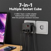 Resim 1 adet 7'li Çoklu Priz Küpü Güç Şeridi, 3 AC Çıkışı, 2 USB ve 2 Tip-C Portu, Zamanlayıcı Fonksiyonu, Açık/Kapalı Anahtarı, 220-240V Avrupa Standart Fiş, 10A, Ev, Ofis, Seyahat, Bilgisayar için - Beyaz ve Siyah 