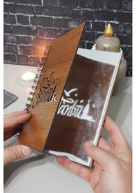 Resim Istanbul Desenli Ahşap Kapaklı Defter - Notebook - Günlük - Çizgisiz Anı Defteri Ahşap Rengi Ceviz 