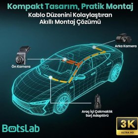 Resim Botslab G300H Pro ADAS 3K Ön+Arka WiFi+GPS 150° Geniş Açı Gece Görüşlü Araç İçi Kamera Dash Cam Araç Kamerası+WDR+LCD Ekran+G-Sensör+Sesli Kontrol 