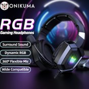 Resim ONIKUMA K8 Kablolu Oyun Kulaklığı, Dinamik RGB Çevresel Ses, 360° Esnek Mikrofon, Gürültü Azaltma ve PC ve Laptop için Rahat Dolgulu Kulak Kapakları - Siyah 