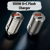 Resim Zinc Alloy Hızlı Araba Şarj Cihazı, 100W Tam Protokol, A+C Çift USB Akıllı Güç Hızlı Araba Şarj Cihazı, iPhone 15 14 13 12 11 Pro Max/XS/XR/SE/X/iPad/AirPods, Galaxy, Pixel için Hızlı Şarj Cihazı 