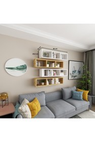 Resim Dekormer Design Duvar Rafı Yatay Kitaplık Mobilya Hediye Rafı Beyaz Atlantik Çam 4 Lü Takım 