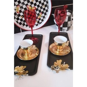 Resim Siyah Renk 2 Li Dikdörtgen Servis ve Sunum Tepsisi Kelebe Aksesuarlı Baton 