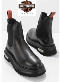 Resim Harley Davidson Mourir Siyah Deri Kadın Bot Postal Ayakkabı Siyah 