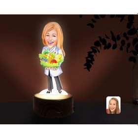 Resim Kişiye Özel Kadın Diyetisyen Karikatürlü Dekoratif 3D Biblo Led I Çok Renkli 