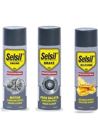 Resim Selsil Oto Bakım Seti Motor Temizleme Spreyi 500 Ml, Silikon Sprey 500 Ml, Fren Balata Spreyi 500 Ml 1 adet 