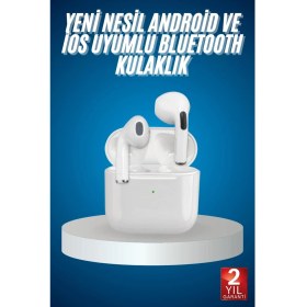 Resim Techno Stock Bluetooth Kulaklık Beyaz Çağrı Cevaplama Dokunmatik Kontrol Kablosuz 