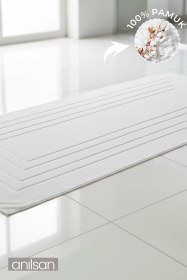 Resim Alora Beyaz Büyük Ayak Havlusu - 60x130 Cm , 690gr %100 Pamuk, Spa Ve Otel Banyo Paspası Beyaz 