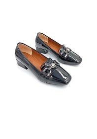 Resim Beyaz Park Moda Zeni Ön Toka Detaylı Alça Kalın Topuklu Günlük Kadın Ayakkabı Rugan Siyah Rugan Siyah 