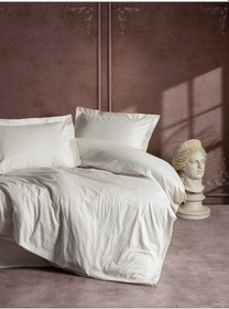 Resim Cotton Box Elegant Stripe Saten Çift Kişilik Nevresim Takımı Ekru 