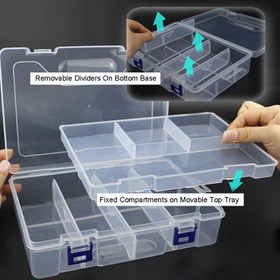 Resim 1 Adet Çıkarılabilir Tepsi ve Ayarlanabilir Bölmelerle İki Katlı Balıkçılık Takımı Kutusu - Taşınabilir ABS/PP Şeffaf Beyaz Depolama için Balıkçılık Ekipmanları, Kolay Görünürlük İçin Şeffaf Tasarım, Taşınabilir Saklama Kutusu | Şeffaf Balıkçılık Kutusu | Çıkarılabilir Tepsi Özelliği 