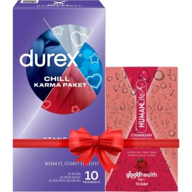 Resim Durex Chill Prezervatif 10'lu + Humanlife 5 gr x 10 Çilek Aromalı Jel Lubricant 