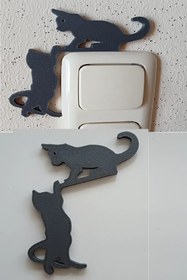 Resim moistrid 2li Dekoratif Priz Çerçeve Süsü Plastik Sevimli Kedi Figürlü Yapışkan Bantlı Dekoratif Şık Priz Süsü 