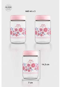 Resim Renga Flora Desenli 660 Ml 3'lü Cam Kavanoz Seti 132079 Pudra Pudra 