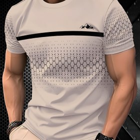 Resim Erkek Şık Grafik Baskılı Kısa Kollu T-Shirt - Rahat ve Sporcu, Nefes Alabilen Mesh Tasarım, Siyah Dağ Logosu, Normal Beden, Yazın Temel, Yaz Rahat Giyim | Dağ Logosu Gömlek | Mesh Kumaş Gömlek 