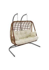 Resim Monalin Home Garden Kudüs Rattan Cross El Örgüsü Çift Kişilik Balkon Teras Bahçe Salıncağı Kahverengi 