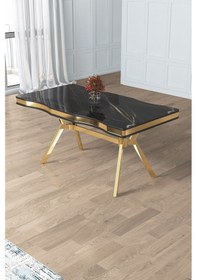 Resim Canisa Prah Serisi 90x160 Lak Panel Sonata Desen Gold Ayak Masa Takımı 6 Krem Sandalye Sonata Masa Krem Sandalye Ayaklar Gold 