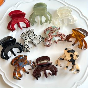 Resim 5 Parça Dokulu Yüksek At Kuyruğu Asetat Pençe Fransız Şık Altın Etiketli Yarım Topuz Köpekbalığı Tokaları Seti 