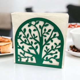 Resim Decorelax Hayat Ağacı Temalı Yeşil Metal Peçetelik 